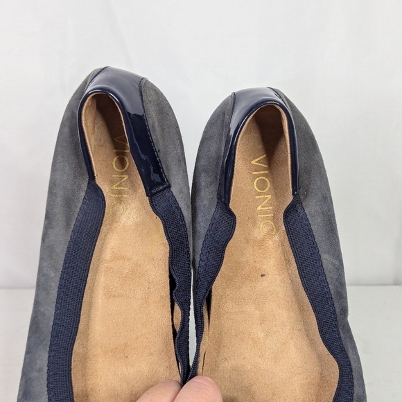 Vionic Tiegan Navy Blue Grey Velvet Cap Toe Black Flats - Picture 6 of 8